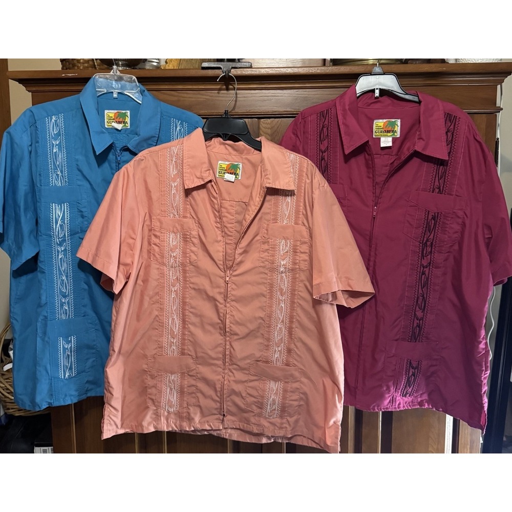 The‎ Genuine Haband Guayabera Zip-Up Shirt Lot Of 3 Size XL